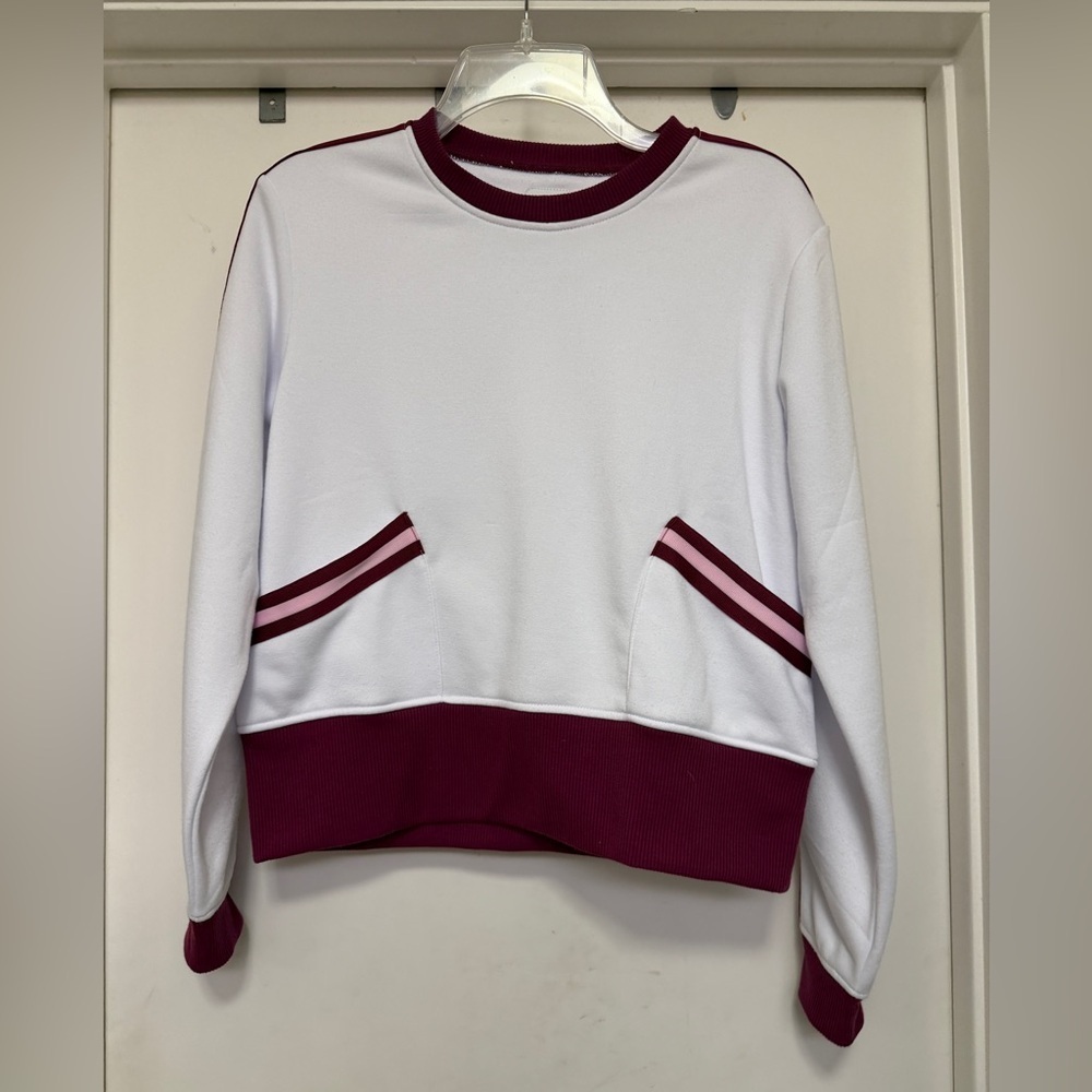 Footjoy crew deck sweatshirt - stripes - stretch / size XS - white/maroon/pink